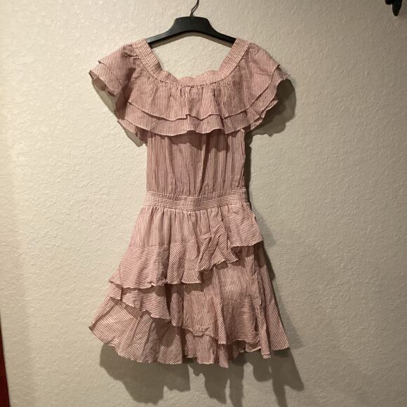 Designers Remix Charlotte Eskildsen Milly pinstripe pink white ruffle mini dress - Picture 5 of 9